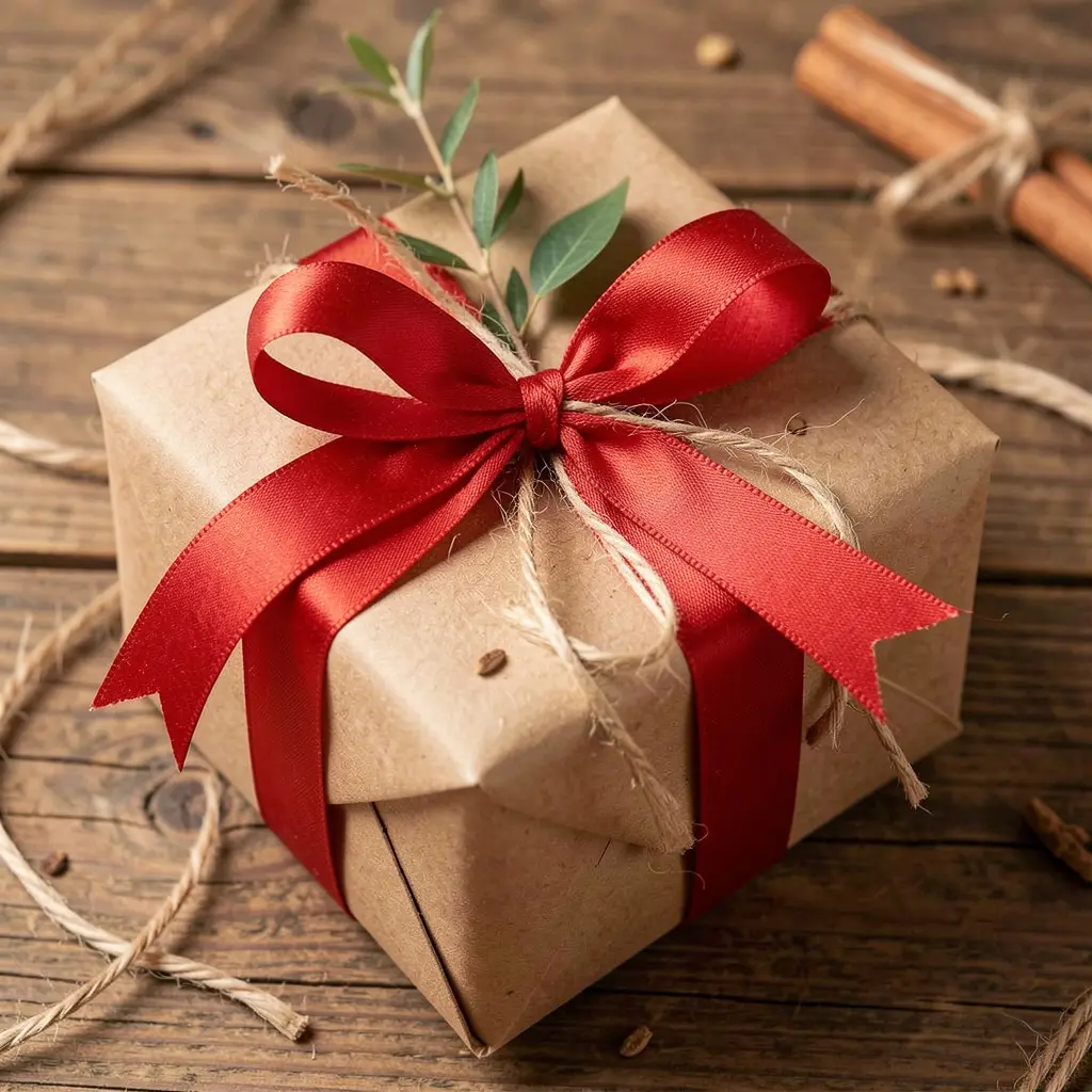 Beautifully wrapped handmade gift with ribbon